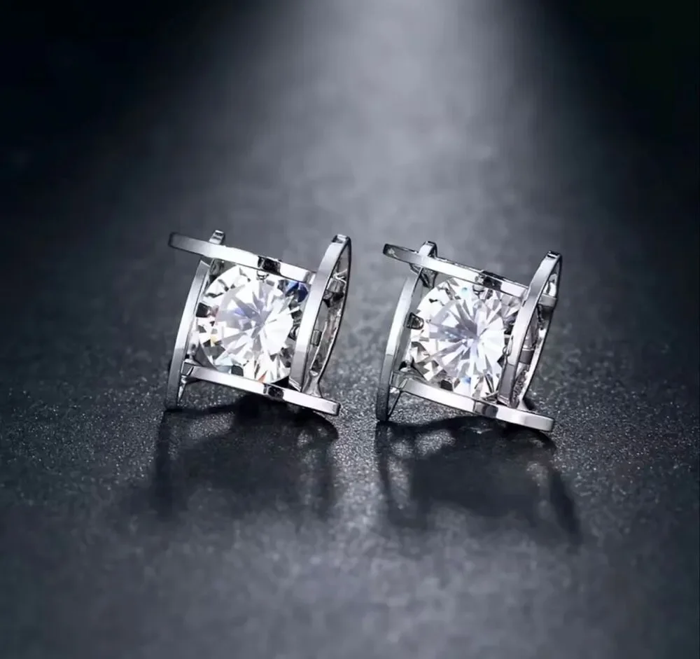 Italian Luxury Boutique Diamond Simulant Crystal Stud Earrings
